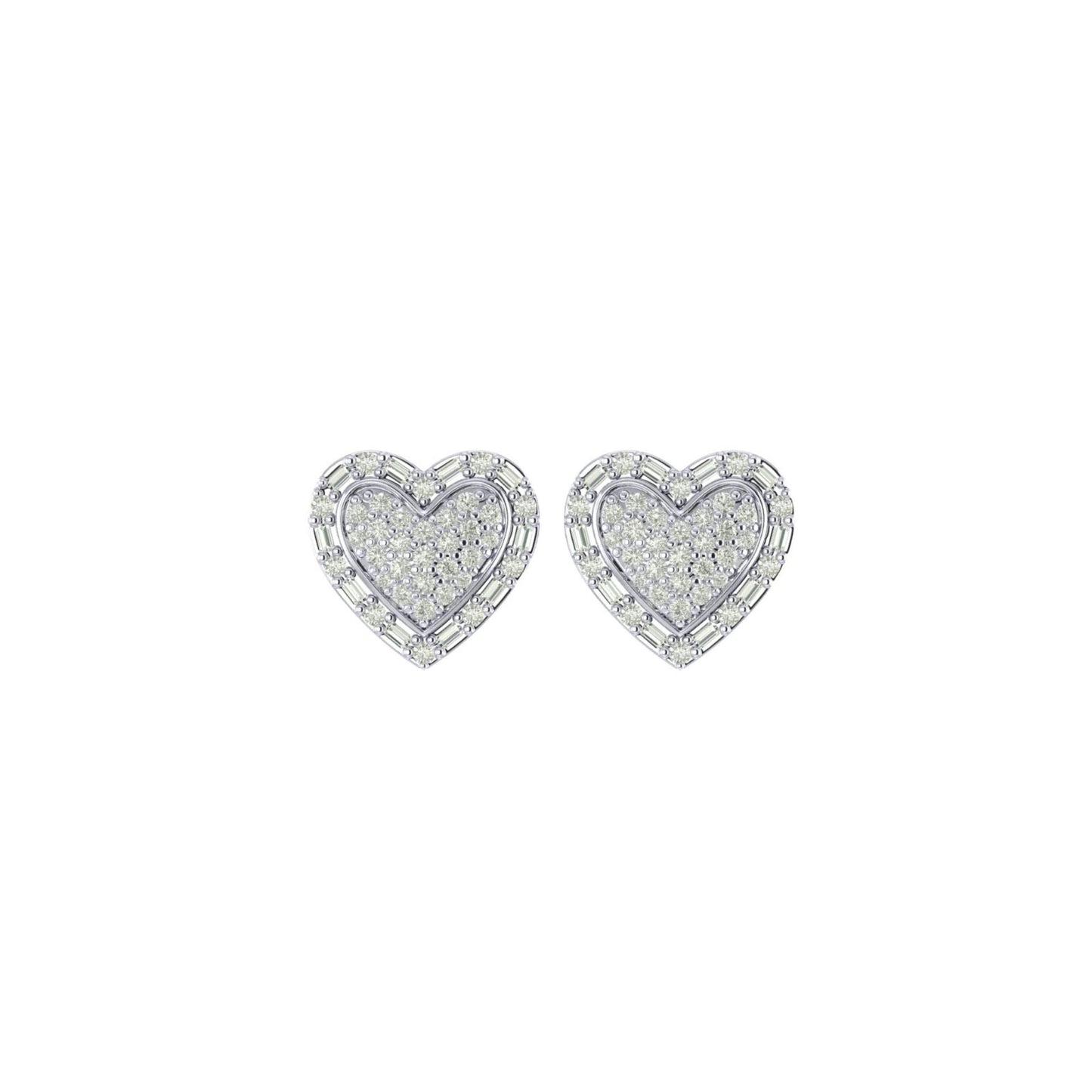 Sterling Silver Round Baguette Diamond Heart Shape Designer Stud Earring 1/2 Cttw
