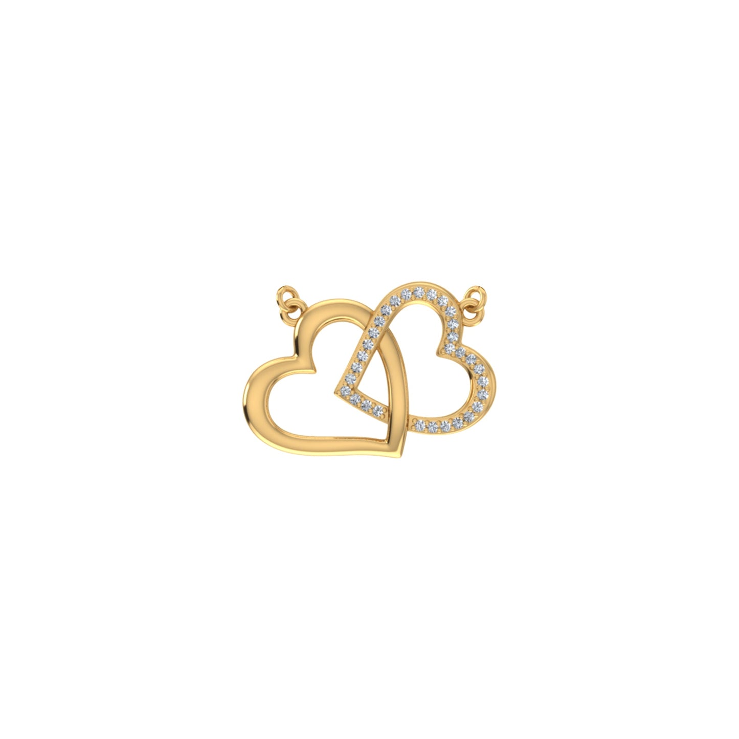 10K Yellow Gold Round Diamond Double Heart Pendant 1/20 Cttw