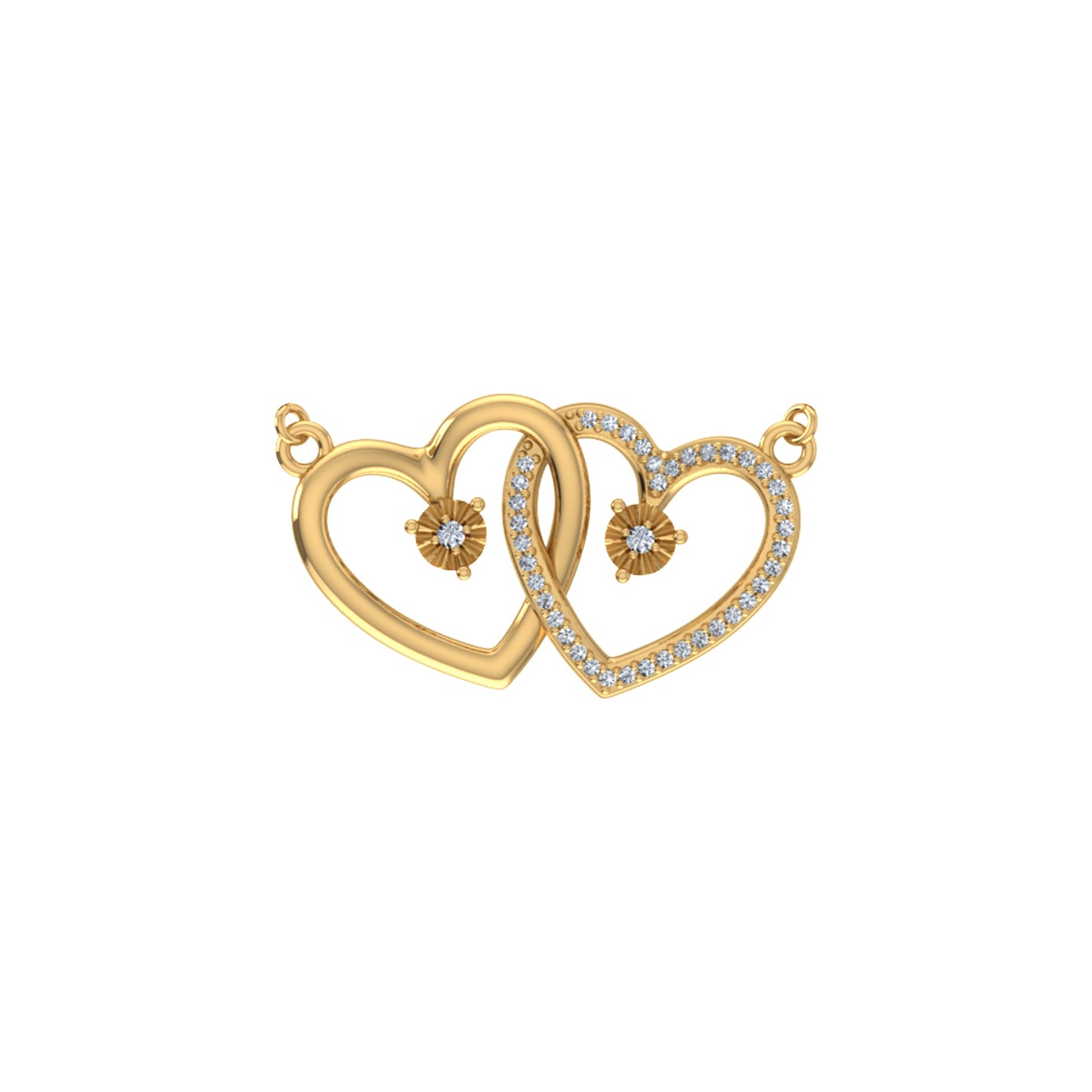 10K Yellow Gold Round Diamond Womens Double Heart Pendant 1/10 Cttw