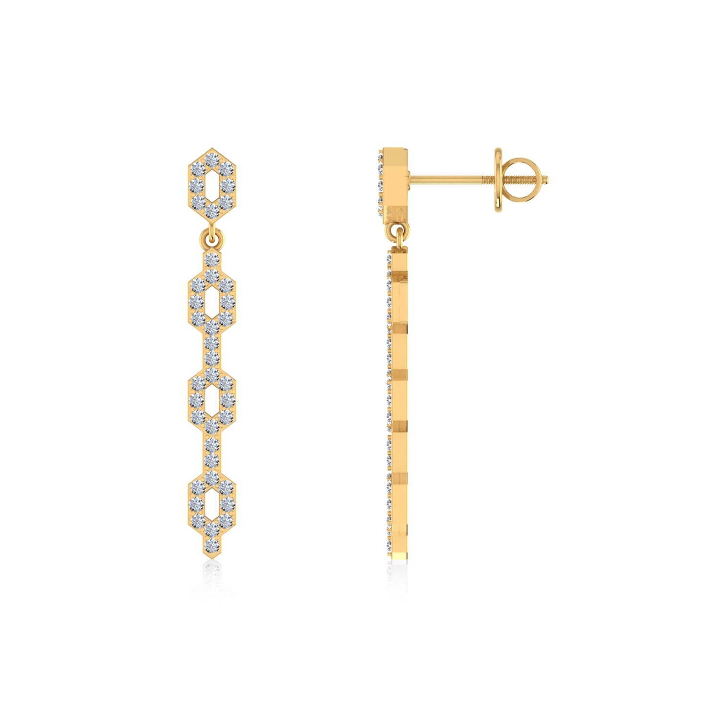 10K Yellow Gold Round Diamond Designer Dangling Earrings 3/4 Cttw