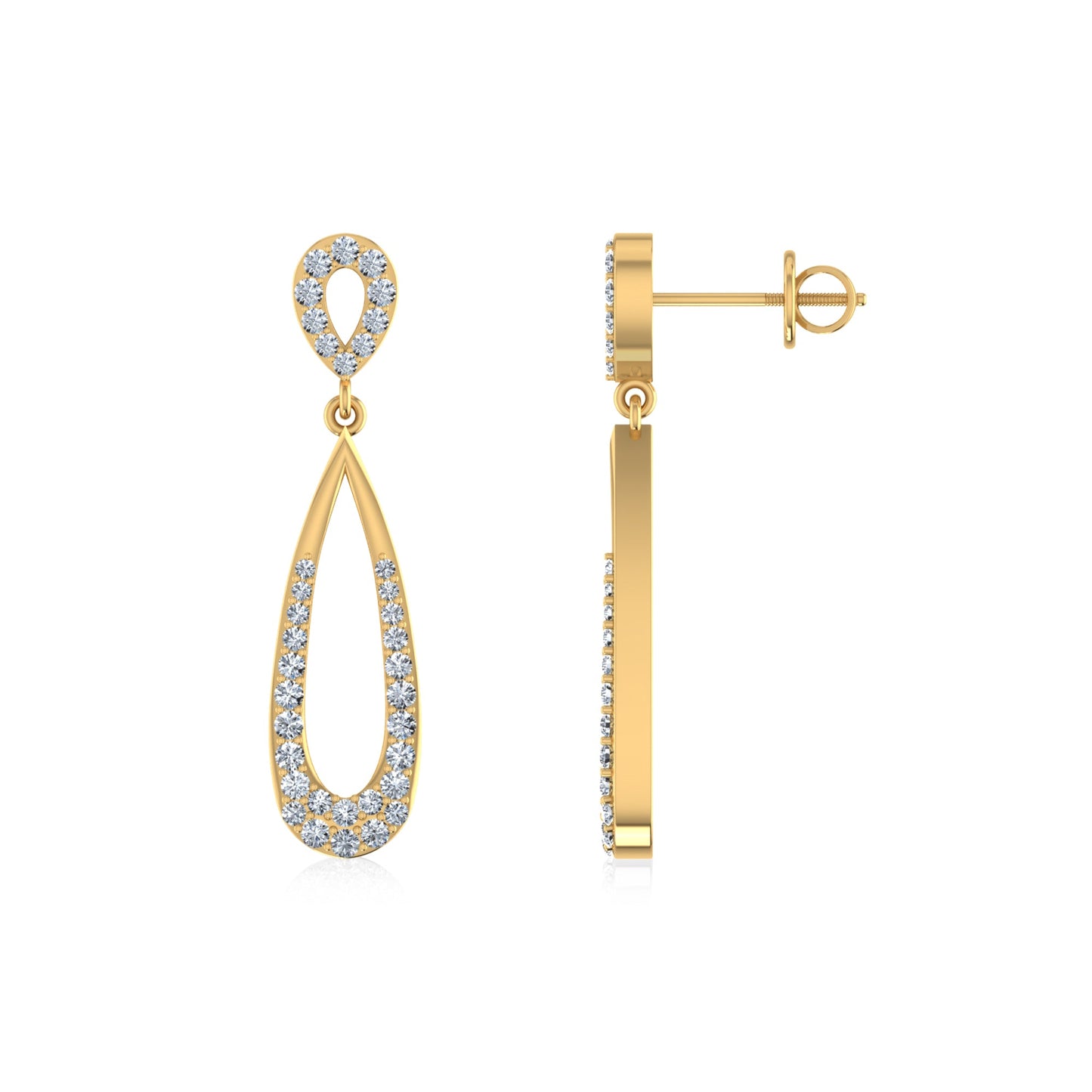 10K Yellow Gold Round Diamond Drop Shape Dangling Earrings 1/2 Cttw