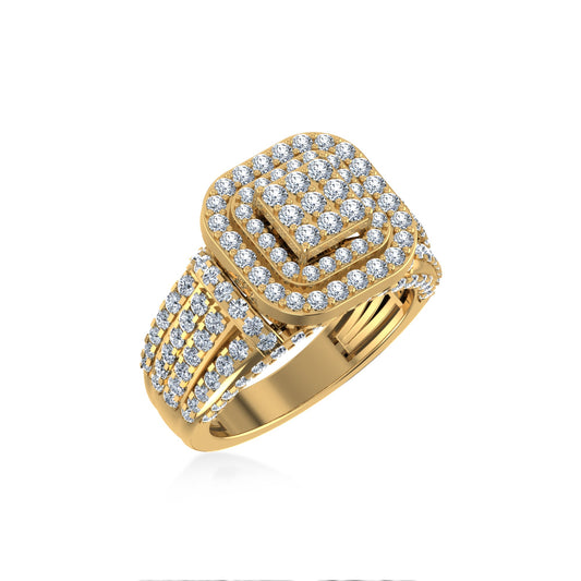 10K Yellow Gold Round Diamond Square Shape Sz 7 Head Ladies Ring 2 Cttw