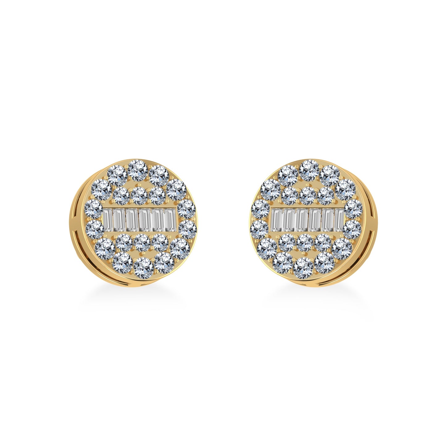 10K Yellow Gold Round Baguette Diamond Cluster Stud Earring 3/8 Cttw