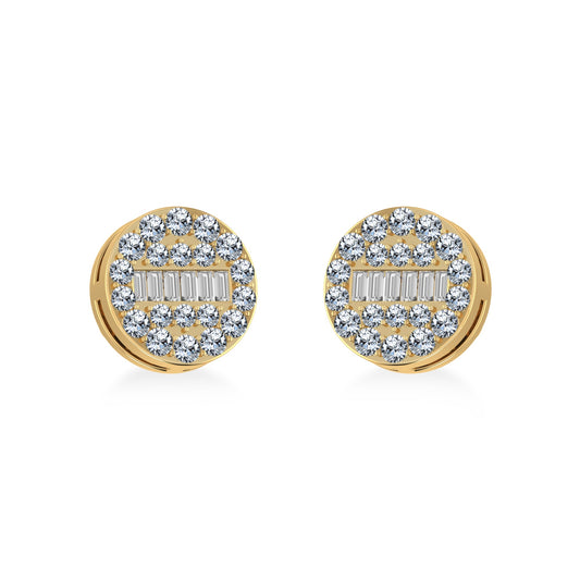 10K Yellow Gold Round Baguette Diamond Cluster Stud Earring 3/8 Cttw