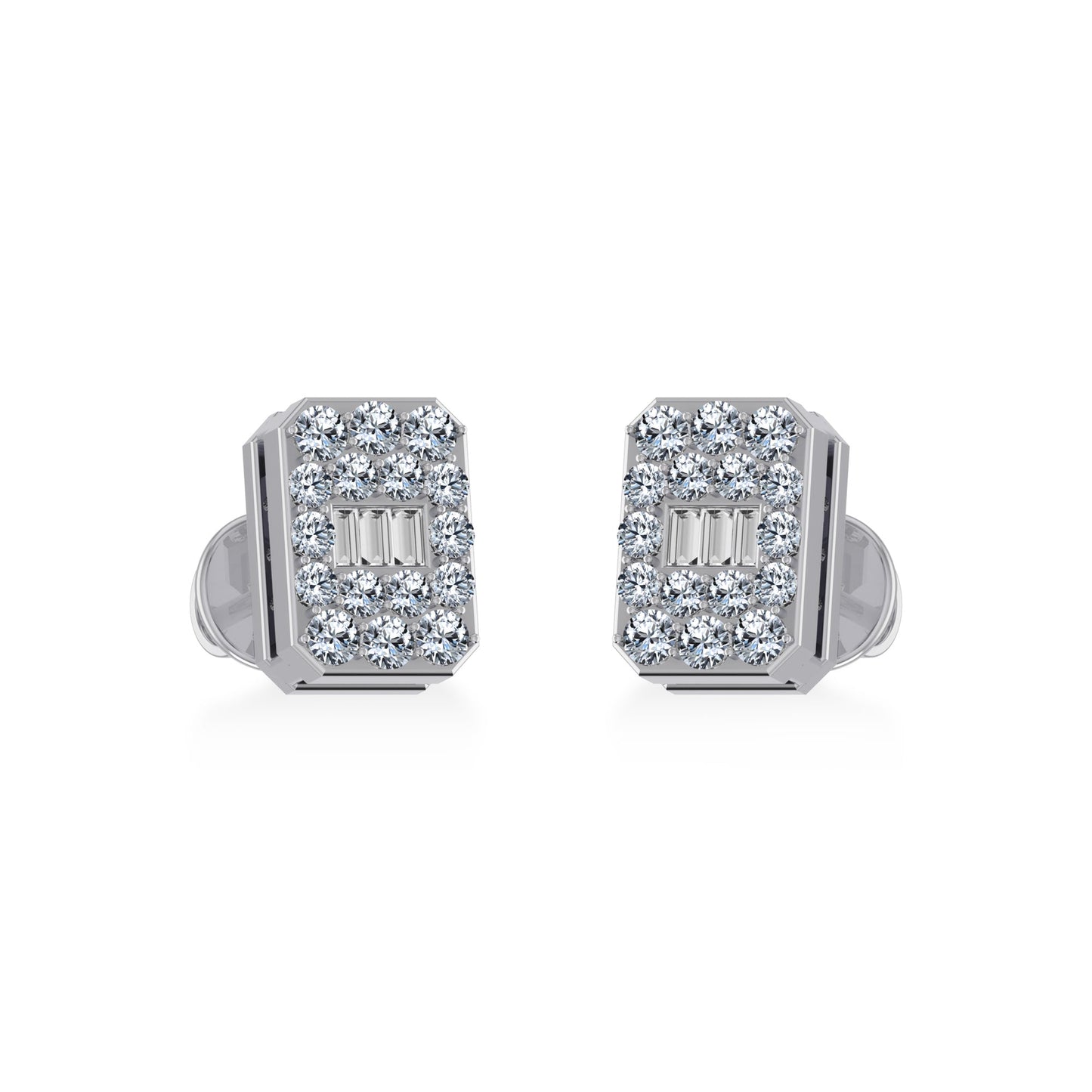 10K White Gold Baguette Diamond Emerald Shape Stud Earring 1/5 Cttw