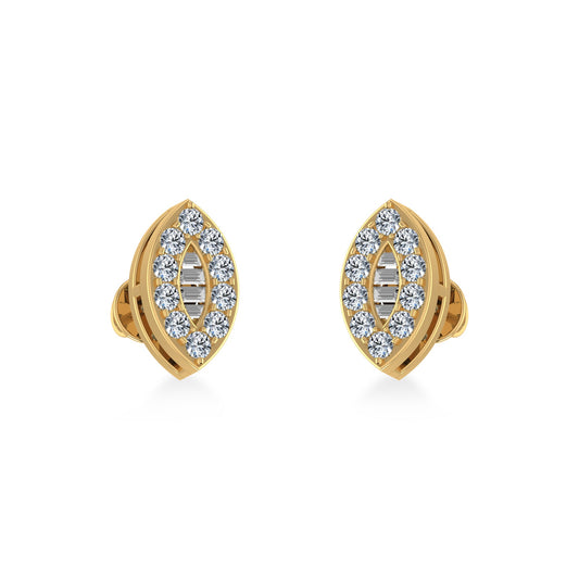 10K Yellow Gold Baguette Diamond Marquise Shape Stud Earrings 1/4 Cttw