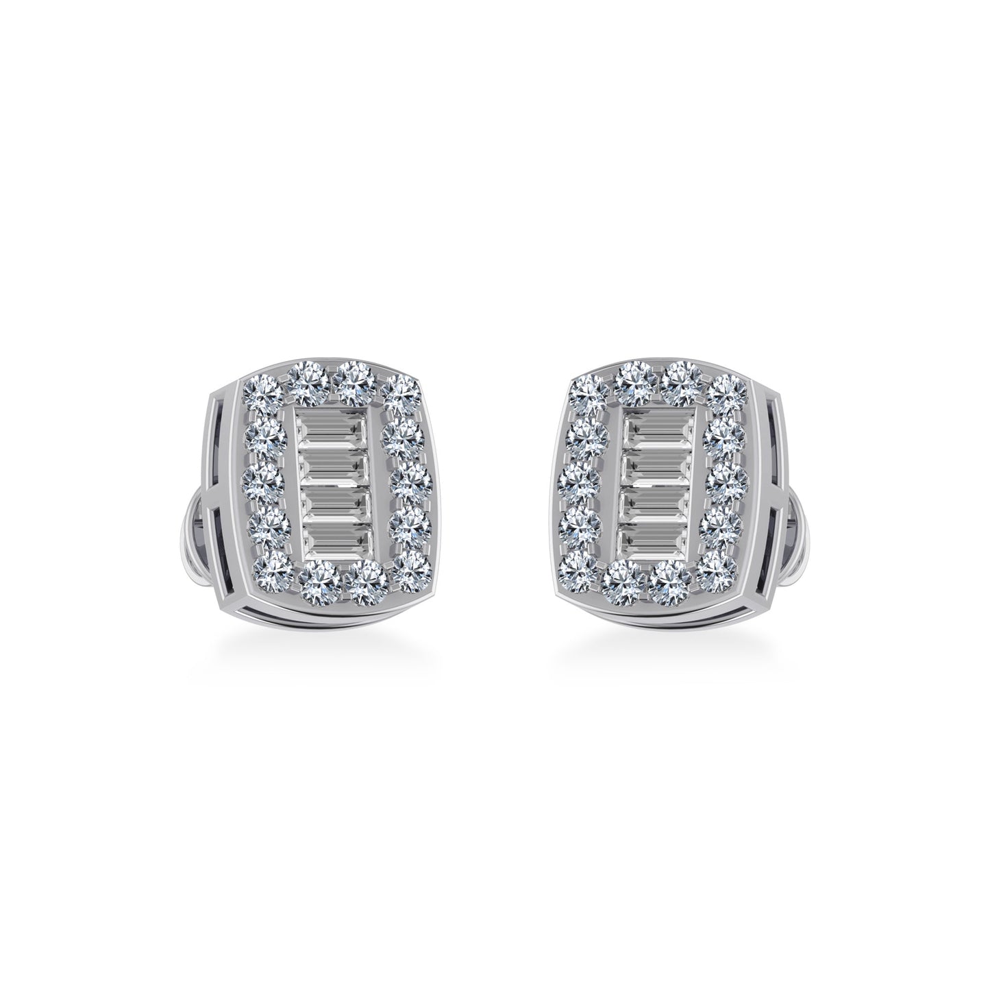 10K White Gold Round Baguette Diamond Stud Earring 3/8 Cttw