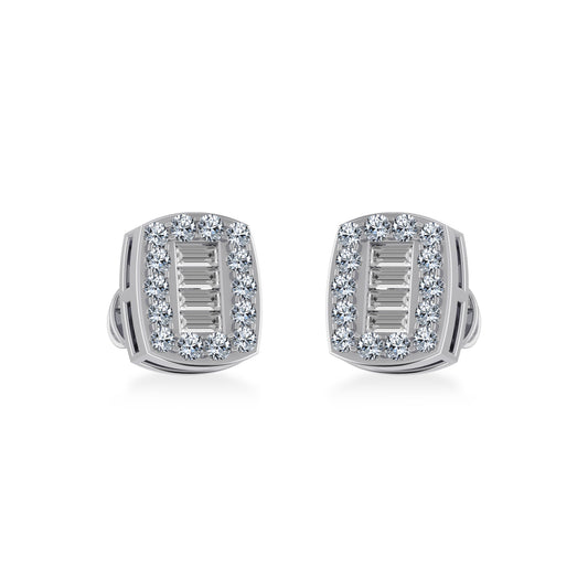 10K White Gold Round Baguette Diamond Stud Earring 3/8 Cttw