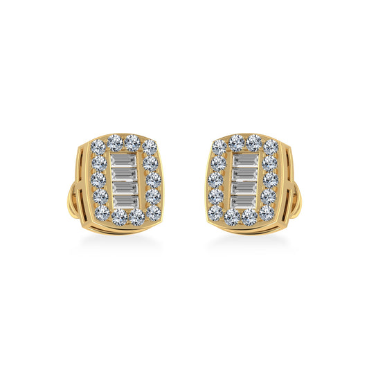 10K Yellow Gold Round Baguette Diamond Stud Earring 3/8 Cttw