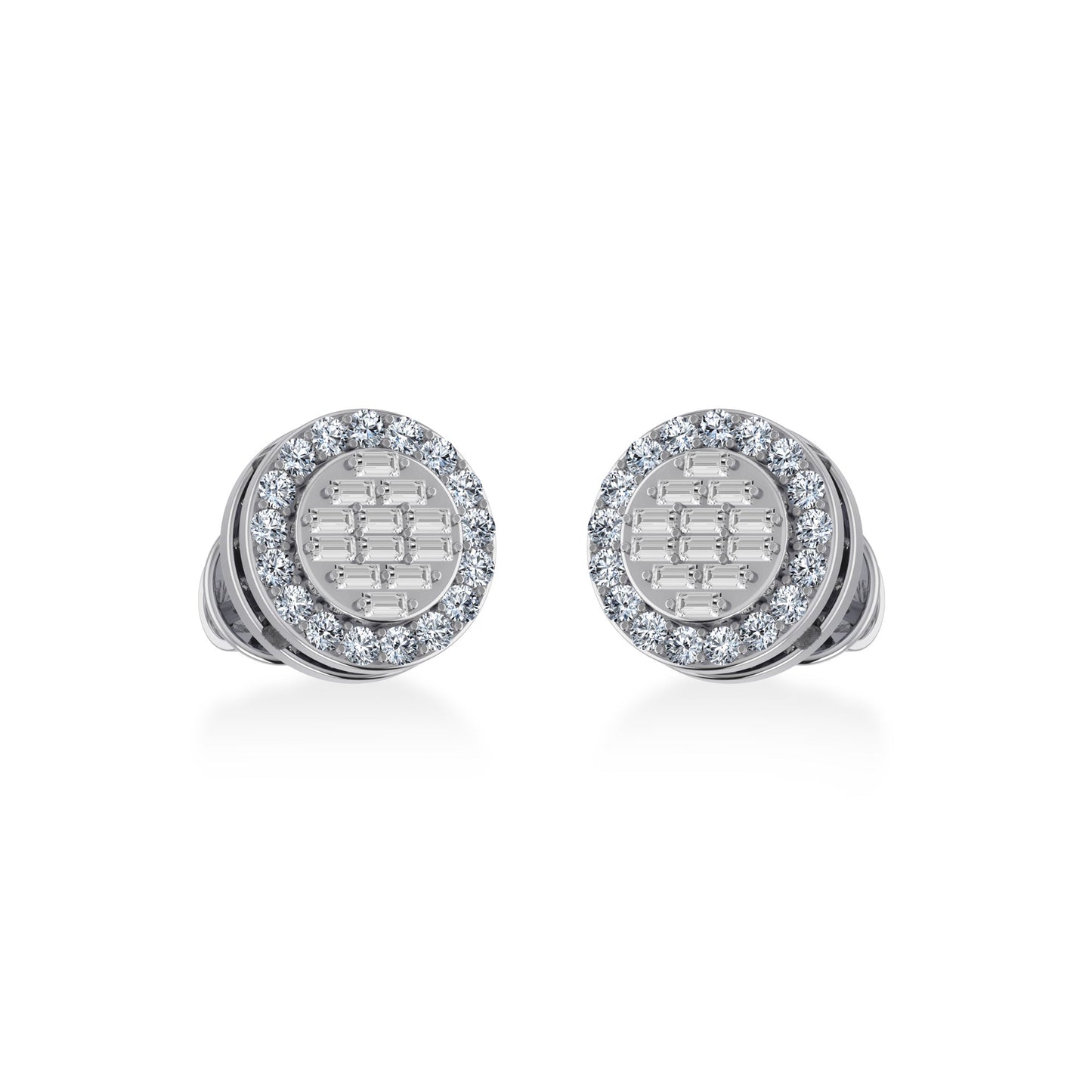 10K White Gold Round Baguette Diamond Stud Earring 1/3 Cttw