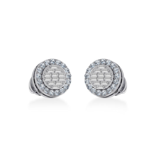 10K White Gold Round Baguette Diamond Stud Earring 1/3 Cttw