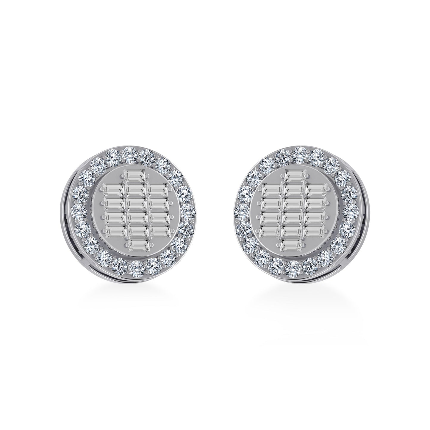 10K White Gold Round Baguette Diamond Stud Earring 5/8 Cttw