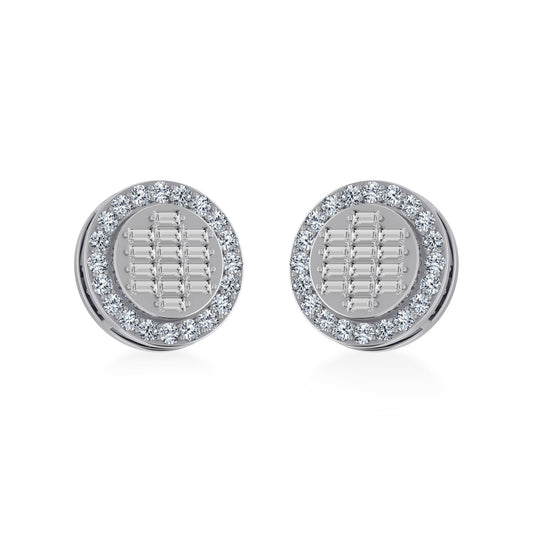 10K White Gold Round Baguette Diamond Stud Earring 5/8 Cttw