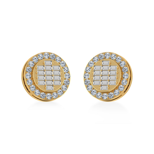 10K Yellow Gold Round Baguette Diamond Cluster Stud Earring 5/8 Cttw