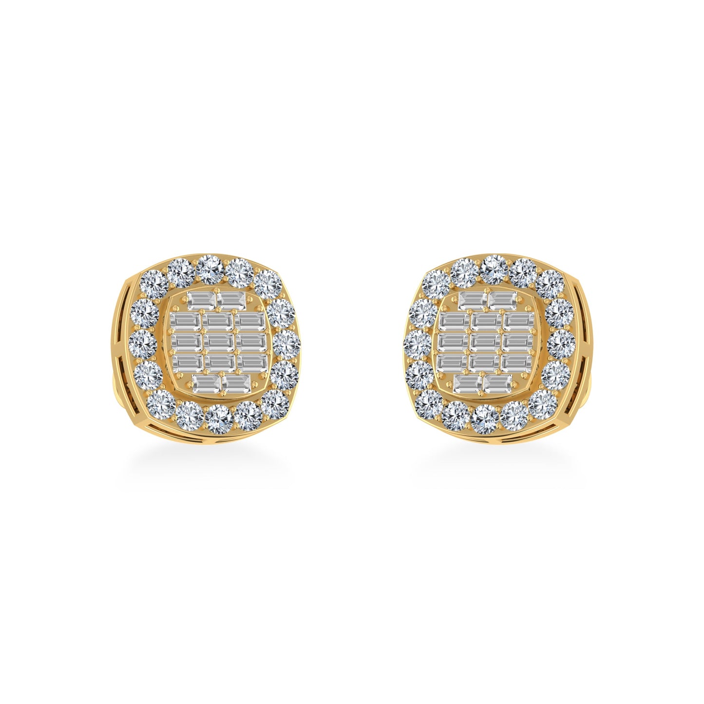 10K Yellow Gold Round Baguette Diamond Stud Earrings 5/8 Cttw
