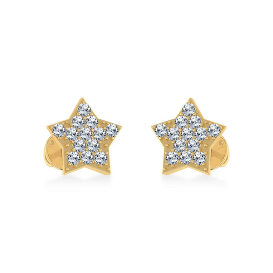 10K Yellow Gold Round Diamond Star Stud Earring 1/8 Cttw