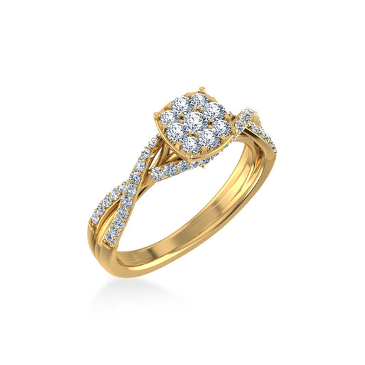 14K Yellow Gold Round Diamond Womens Designer Ring 3/4 Cttw