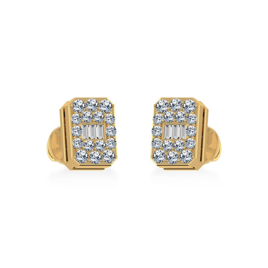 14K Yellow Gold Baguette Diamond Emerald Shape Stud Earrings 1/5 Cttw