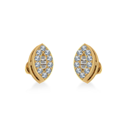 14K Yellow Gold Baguette Diamond Marquise Shape Cluster Stud EarRing 1/8 Cttw