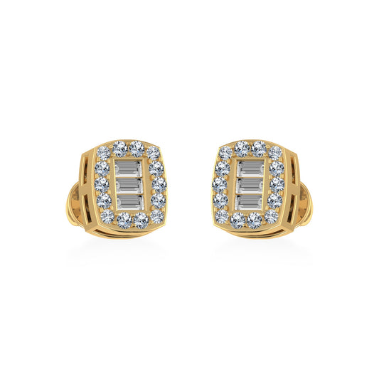 14K Yellow Gold Round Baguette Diamond Stud Earrings 1/5 Cttw