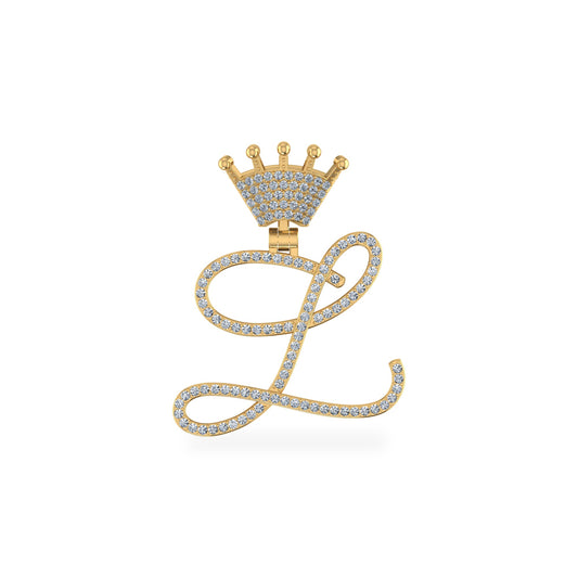 10K Yellow Gold Round Diamond Crown L Letter Initial Pendant 1/4 Cttw