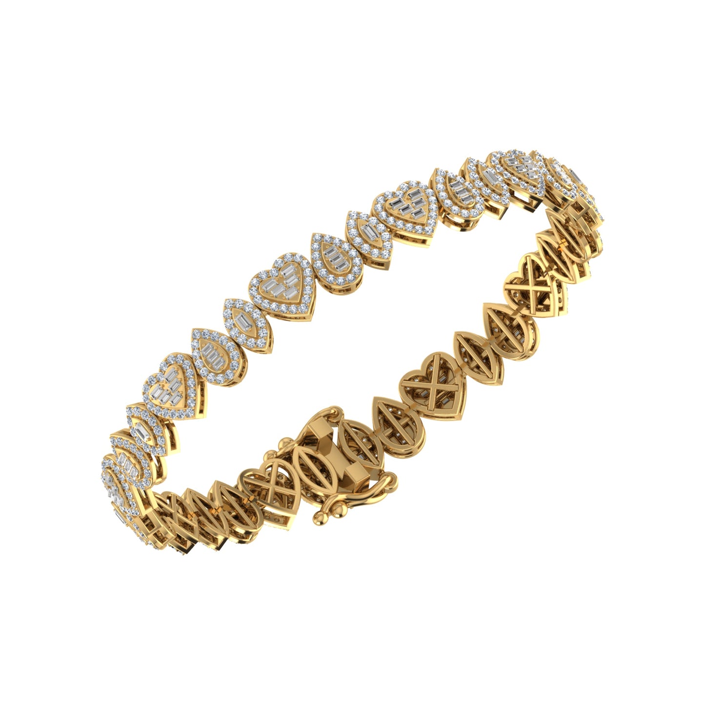 10K Yellow Gold Round Baguette Diamond Designer 7 Inch Bracelet  2-3/8 Cttw
