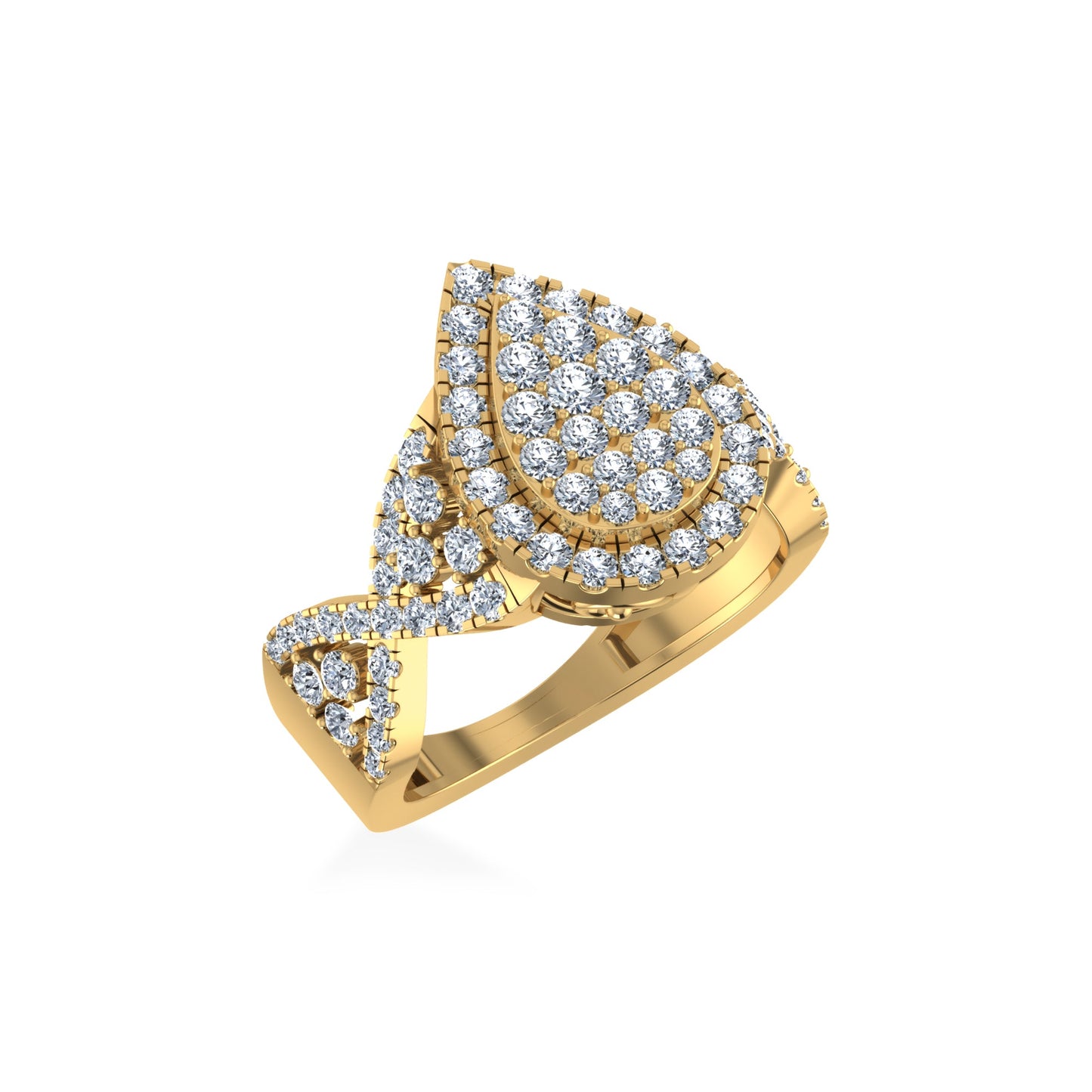 10K Yellow Gold Round Diamond Pear Shape Halo Designer Womens Ring SZ 7 1-3/8 Cttw