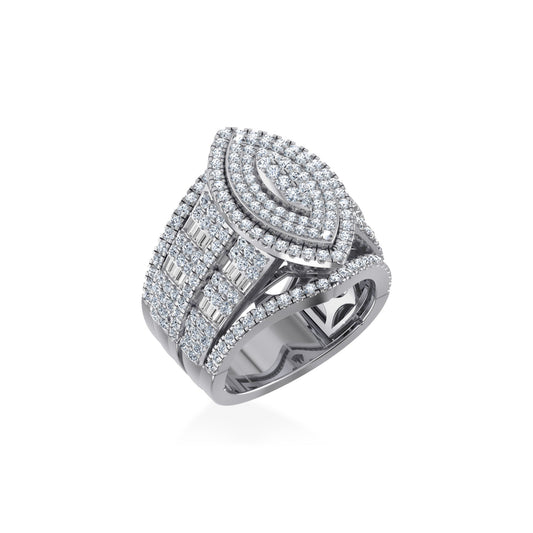 10K White Gold Round Baguette Diamond Marquise Shape Designer Womens Ring SZ 7 2 Cttw