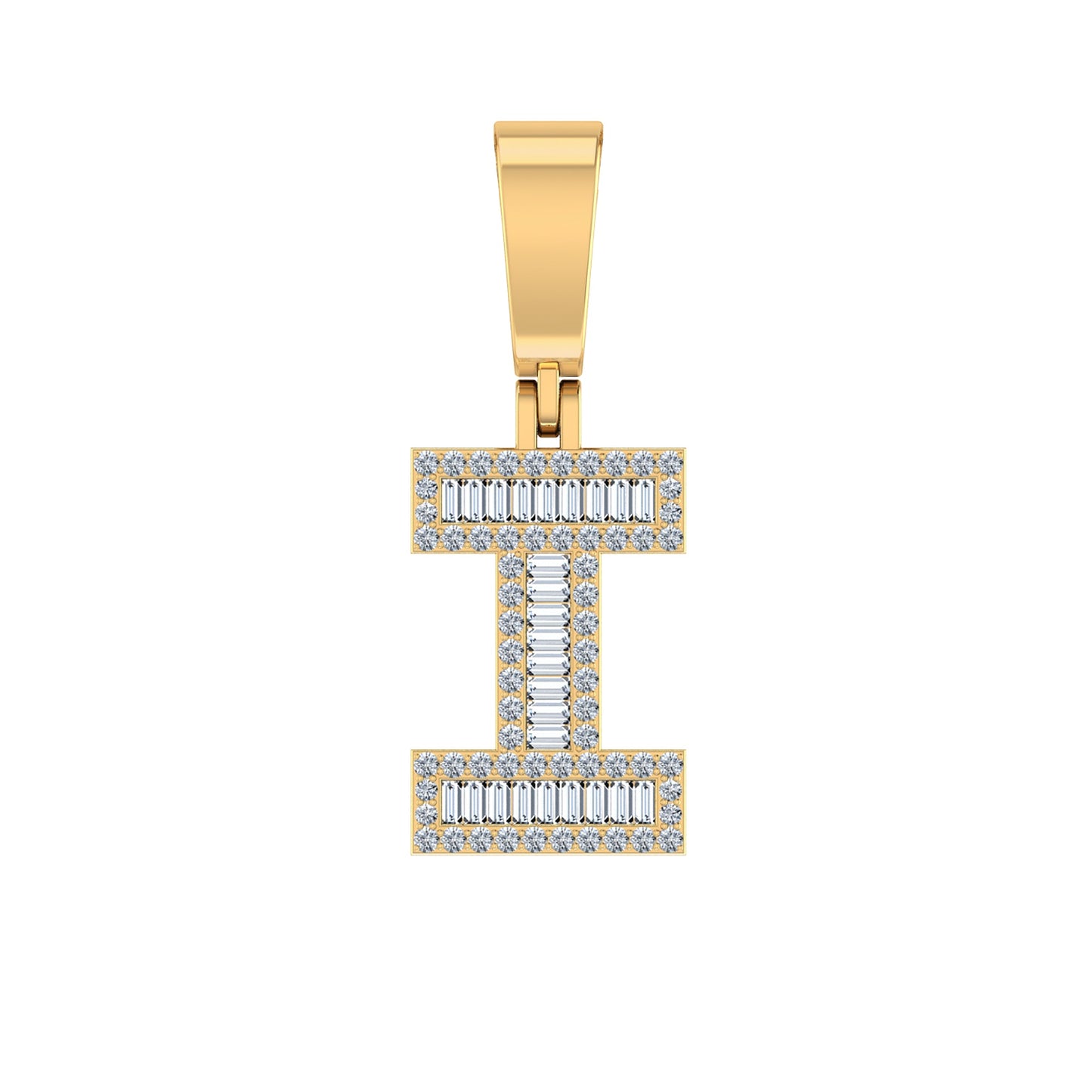 10K Yellow Gold Baguette Diamond Initial I Letter Pendant 1/3 Cttw