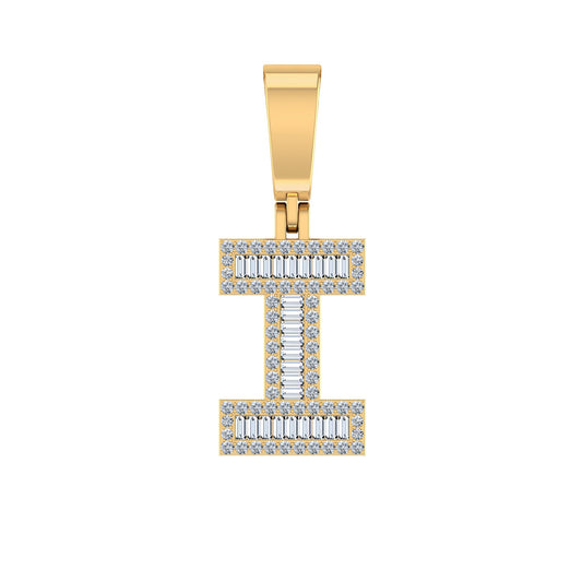 10K Yellow Gold Baguette Diamond Initial I Letter Pendant 1/3 Cttw