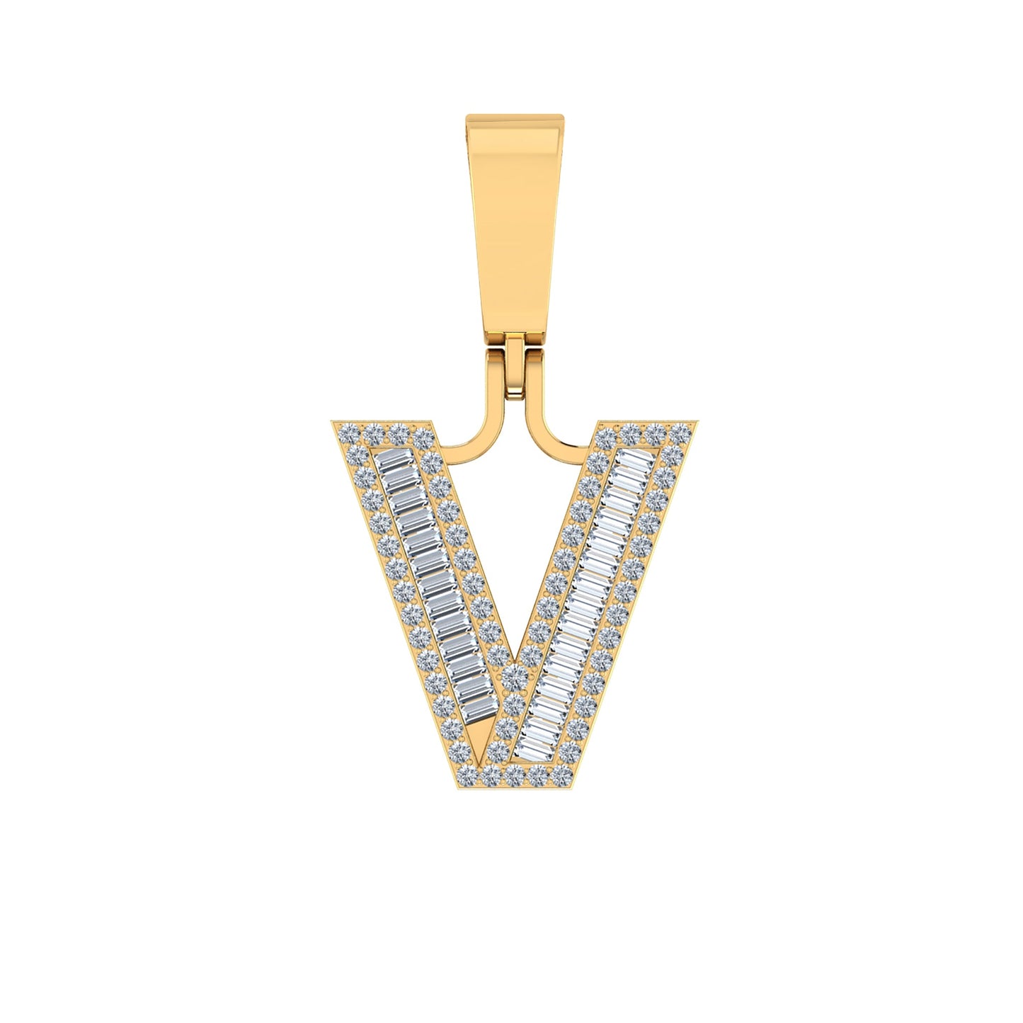 10K Yellow Gold Baguette Diamond Initial V Letter Pendant 1/3 Cttw