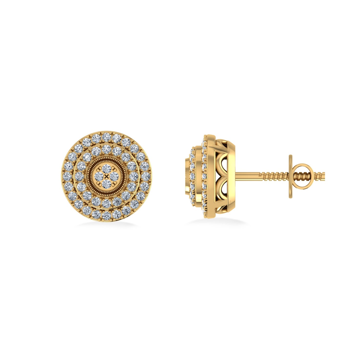 10K Yellow Gold Round Diamond Designer Mens Stud Earring 1/5 Cttw