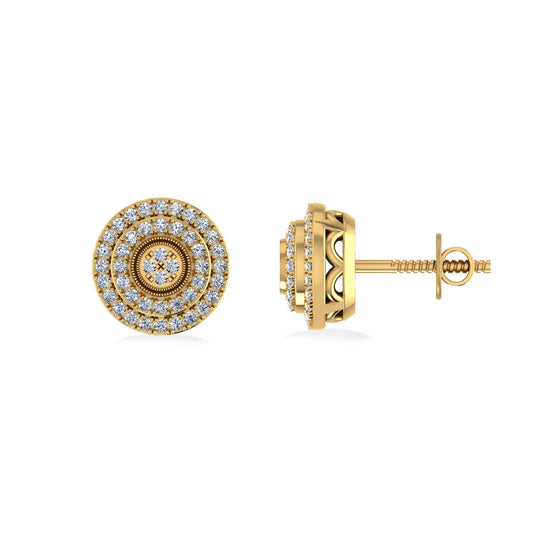 10K Yellow Gold Round Diamond Designer Mens Stud Earring 1/5 Cttw