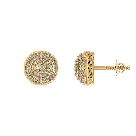 10K Yellow Gold Round Diamond Designer Mens Stud Earring 3/8 Cttw