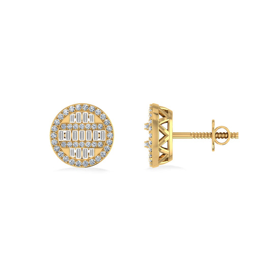 10K Yellow Gold Round Baguette Diamond Designer Mens Stud Earring 3/8 Cttw