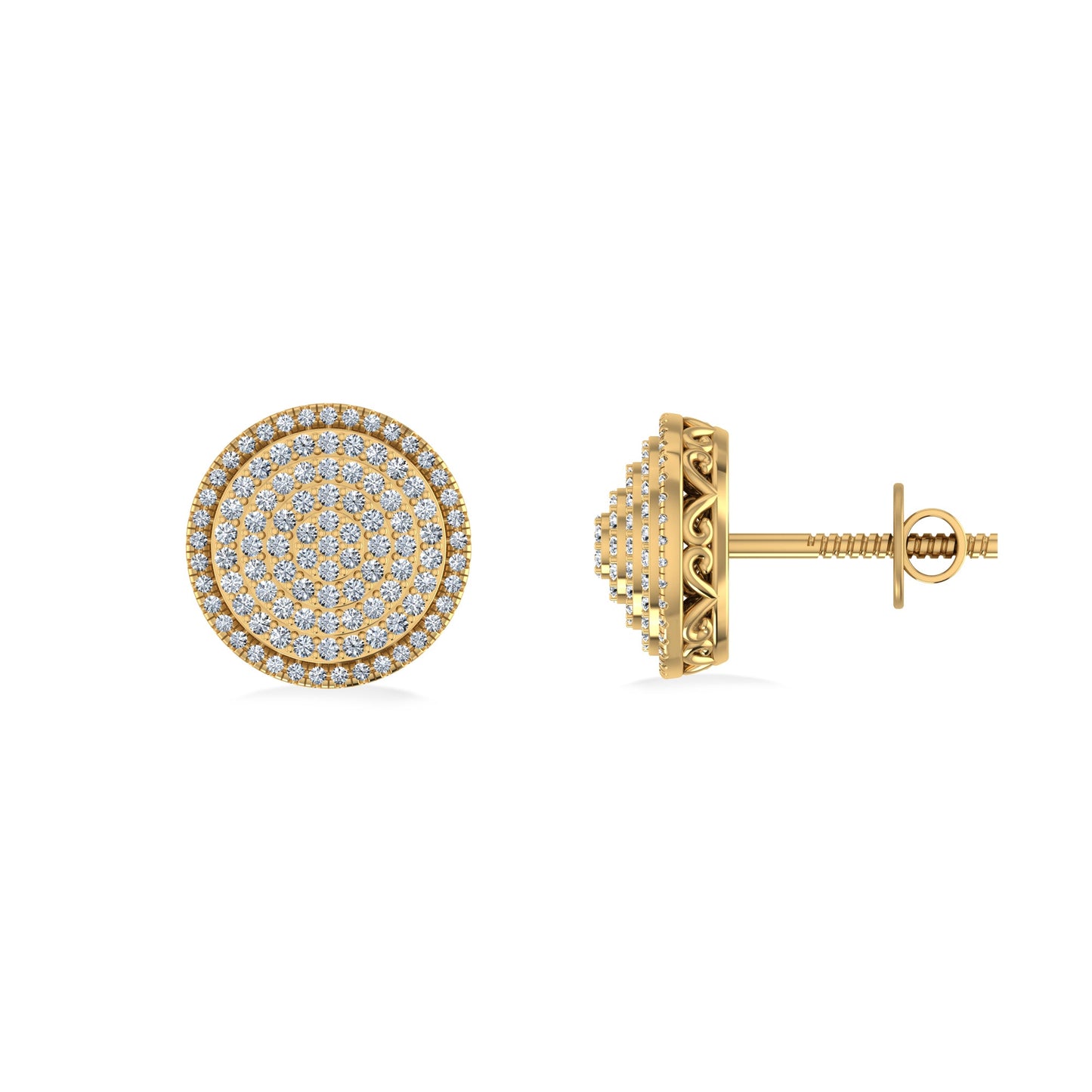 10K Yellow Gold Round Diamond Designer Mens Stud Earring 3/8 Cttw