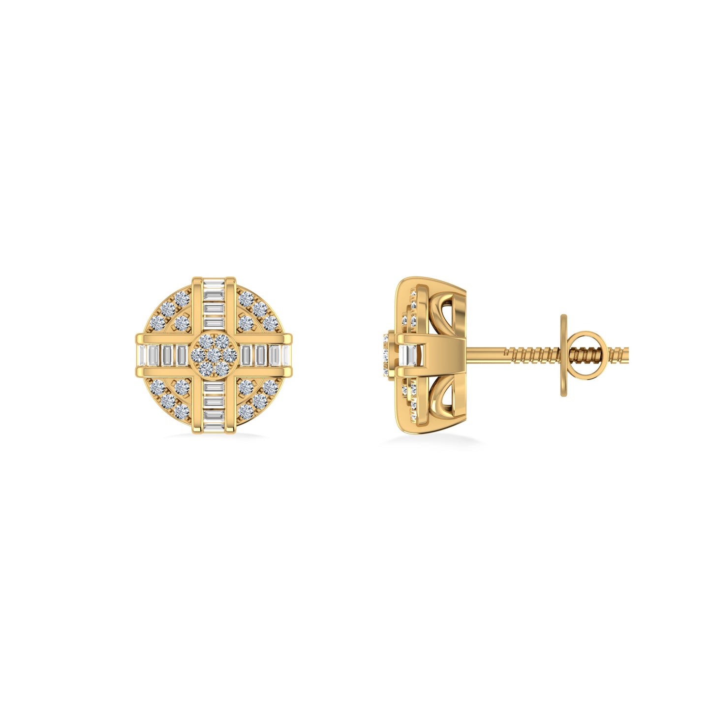 10K Yellow Gold Round Diamond Designer Mens Stud Earring 1/4 Cttw