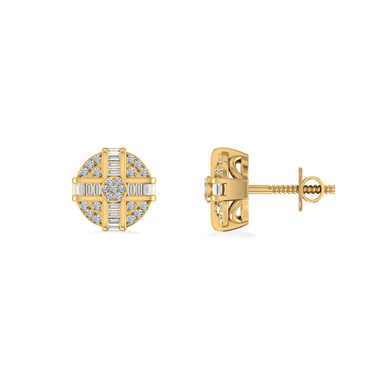 10K Yellow Gold Round Diamond Designer Mens Stud Earring 1/4 Cttw