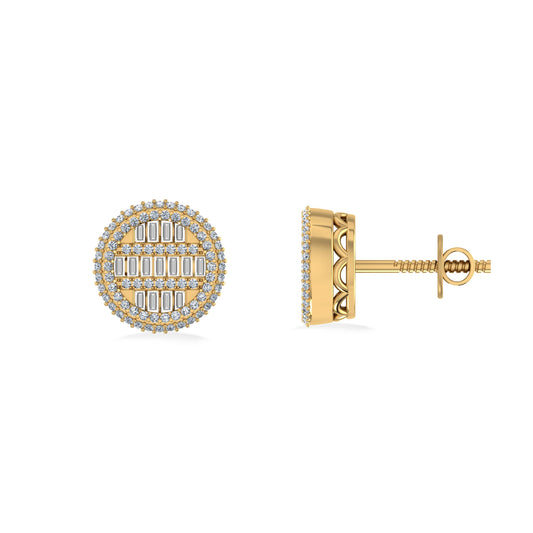 10K Yellow Gold Round Baguette Diamond Designer Mens Stud Earring 1/3 Cttw