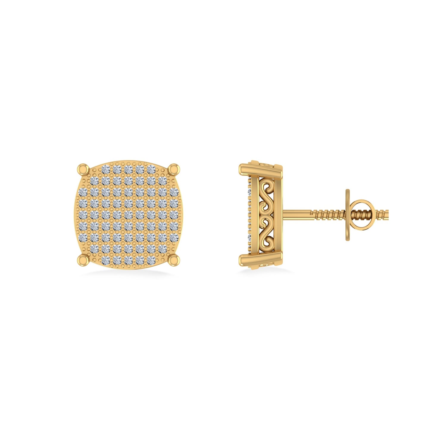 10K Yellow Gold Round Diamond Designer Mens Stud Earring 3/8 Cttw