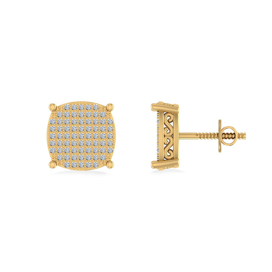10K Yellow Gold Round Diamond Designer Mens Stud Earring 3/8 Cttw