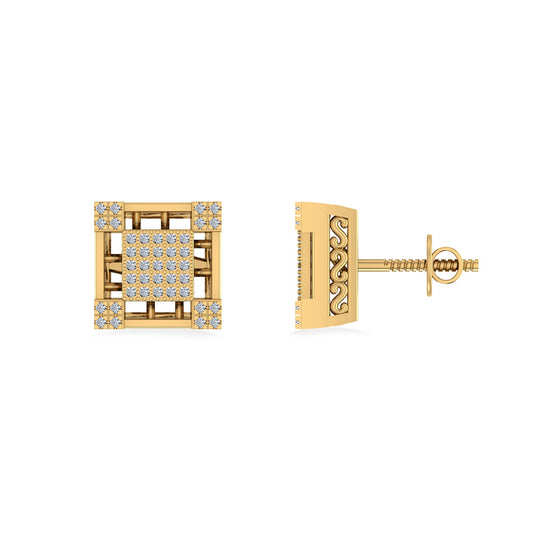10K Yellow Gold Round Baguette Diamond Square Shape Designer Mens Stud Earring 3/8 Cttw
