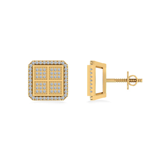 10K Yellow Gold Round Baguette Diamond Square Shape Designer Mens Stud Earring 1/5 Cttw