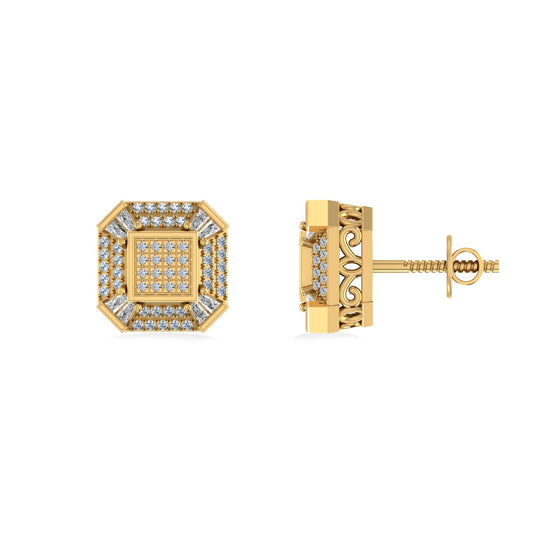 10K Yellow Gold Round Baguette Diamond Designer Mens Stud Earring 1/4 Cttw