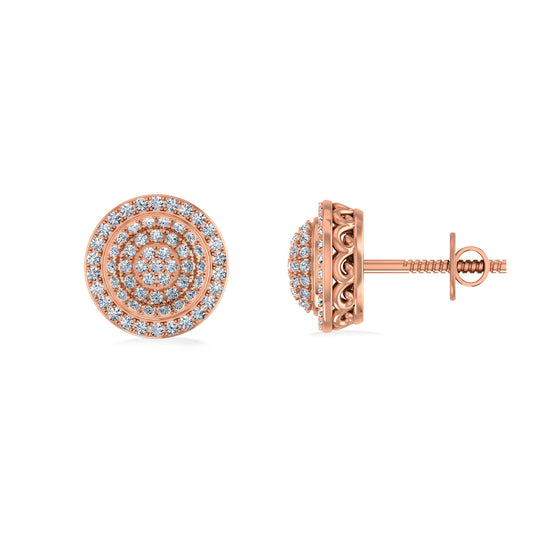 10K Rose Gold Round Diamond Designer Halo Mens Stud Earring 1/3 Cttw