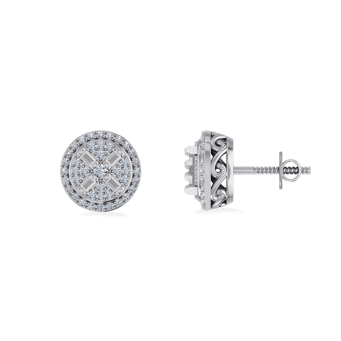 10K White Gold Round Diamond Designer Mens Stud Earring 1/5 Cttw