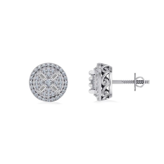 10K White Gold Round Diamond Designer Mens Stud Earring 1/5 Cttw