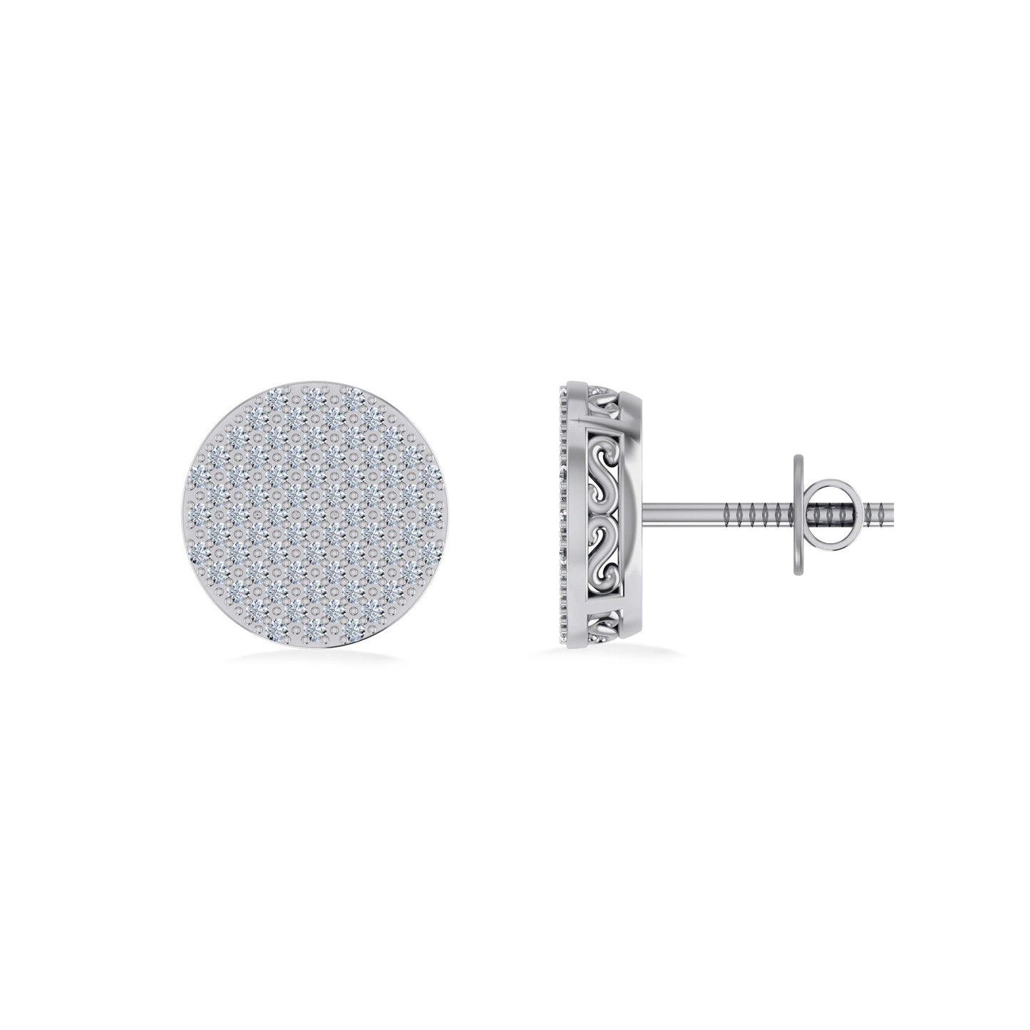 10K White Gold Round Diamond Designer Mens Stud Earring 1/3 Cttw