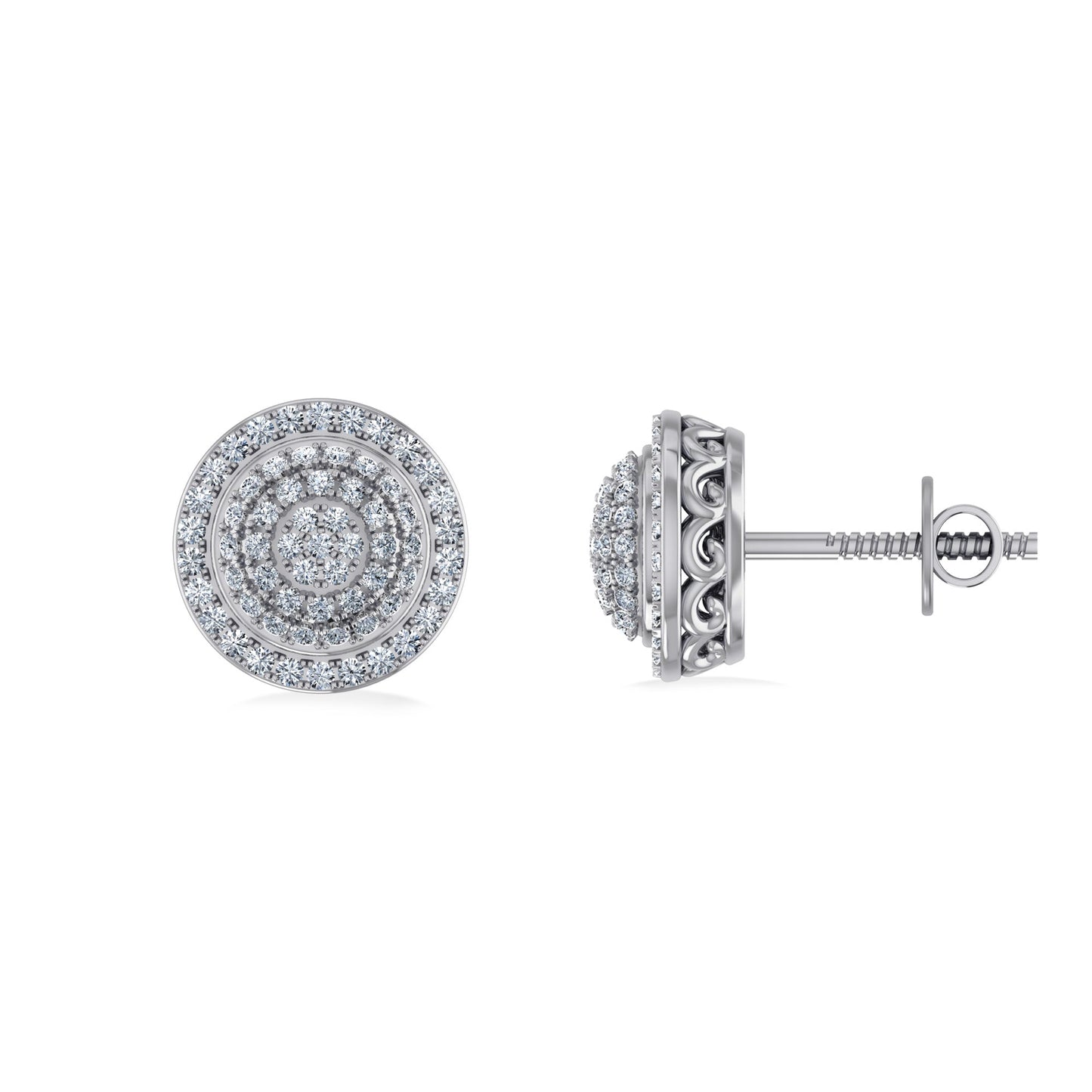 10K White Gold Round Diamond Designer Halo Mens Stud Earring 1/3 Cttw