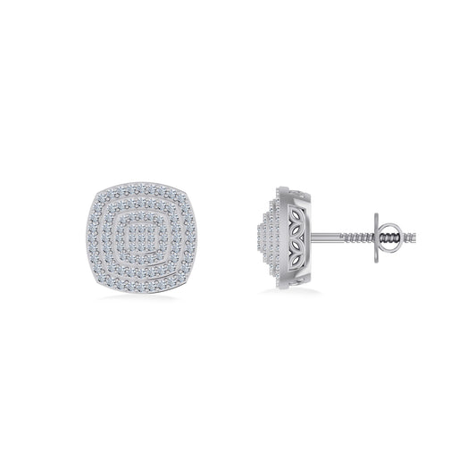 10K White Gold Round Diamond Square Shape Designer Mens Stud Earring 1/3 Cttw
